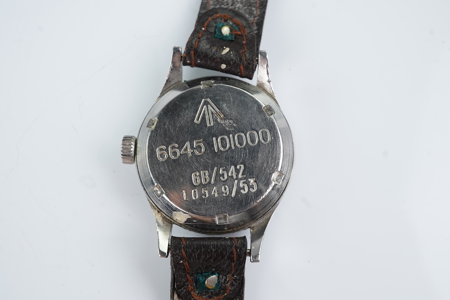 A gentleman's stainless steel Omega R.A.F. issue 6B/542 British military manual wind wrist watch, issued only in 1953